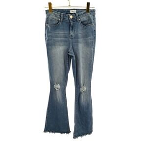 YMI Flare‎ Leg Jeans Womens Size 9 Distressed Denim Frayed Hem High Rise